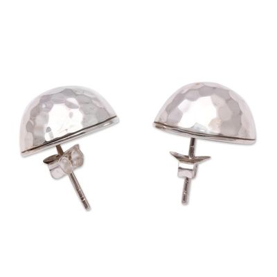 Alternate image for Domed Sterling Silver Button Earrings from Bali Hammered Domes