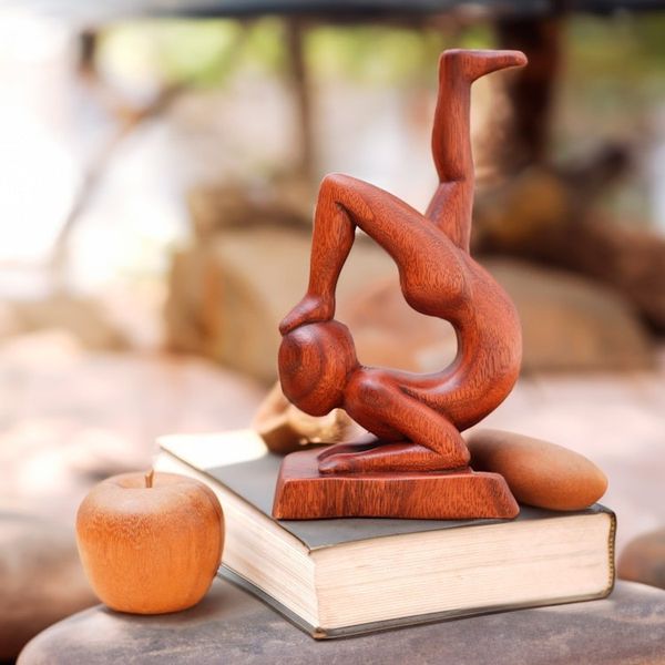 Alternate image for Hand-Carved Abstract Wood Sculpture of Person in Yoga Pose Time for Yoga