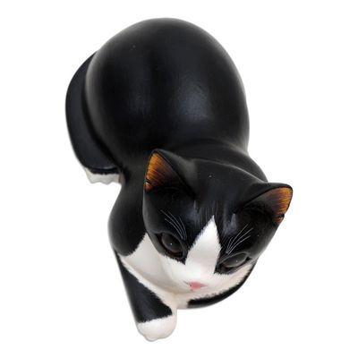 Alternate image for Hand Carved Suar Wood Cat Statuette Reclining Cat