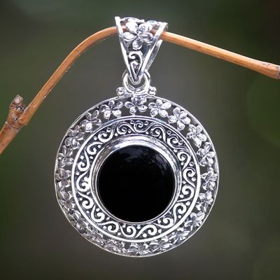 Alternate image for Handcrafted Onyx and Silver Flower Pendant Frangipani Secrets