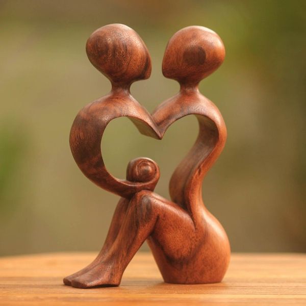 Alternate image for Romantic Wood Sculpture A Heart Shared by Two