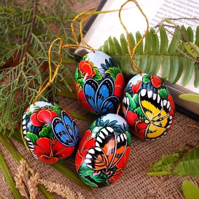 Alternate image for Hand-Painted Ornaments of Butterflies from Bali Set of 4 Monarch Eden
