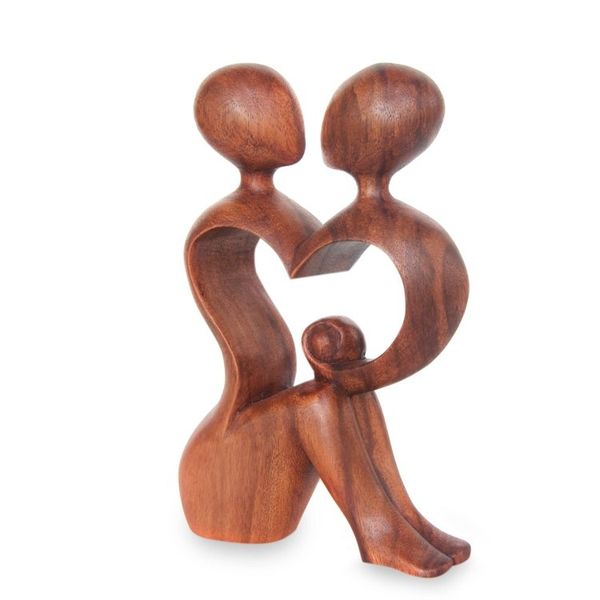 Alternate image for Romantic Wood Sculpture A Heart Shared by Two