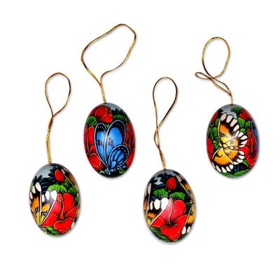 Alternate image for Hand-Painted Ornaments of Butterflies from Bali Set of 4 Monarch Eden