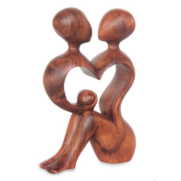 Alternate image for Romantic Wood Sculpture A Heart Shared by Two