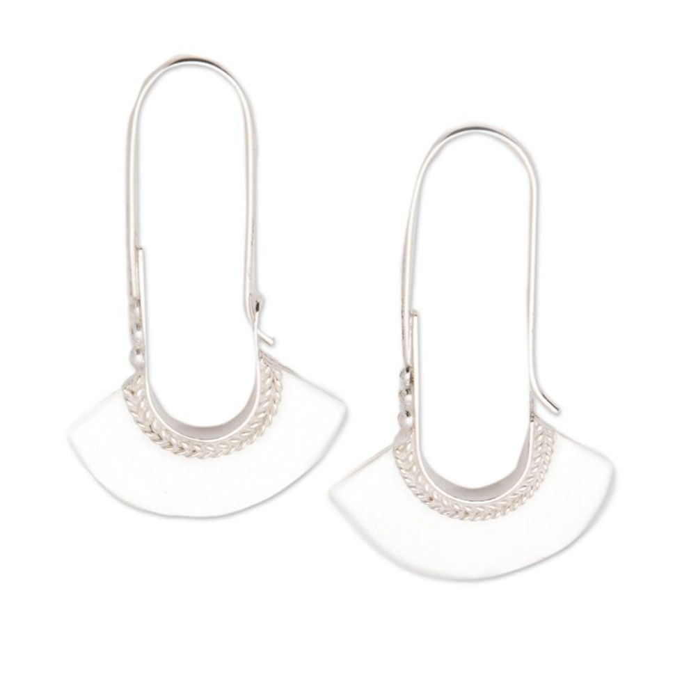 Polished Fan-Shaped Sterling Silver Hoop Earrings from Bali 'Fan Age'