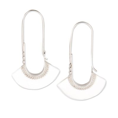 Alternate image for Polished Fan-Shaped Sterling Silver Hoop Earrings from Bali Fan Age