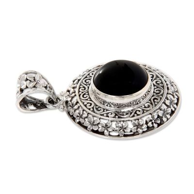 Alternate image for Handcrafted Onyx and Silver Flower Pendant Frangipani Secrets