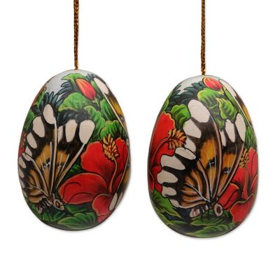 Alternate image for Hand-Painted Ornaments of Butterflies from Bali Set of 4 Monarch Eden