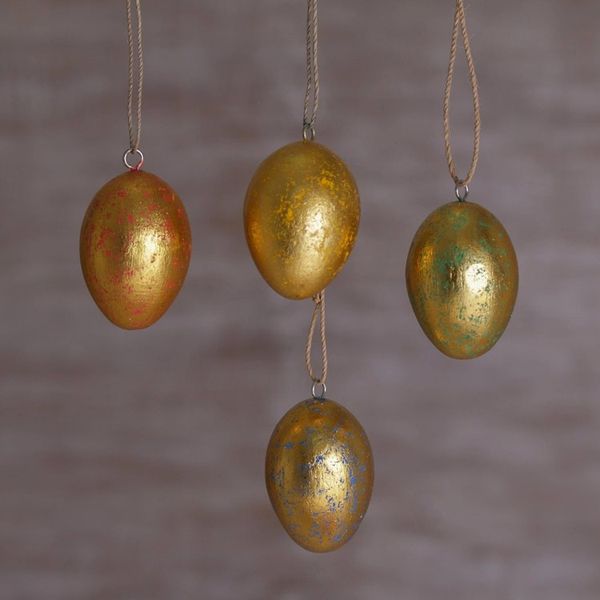 Alternate image for Four Gold Tone Albesia Wood Egg Shaped Ornaments from Bali Golden Eggs
