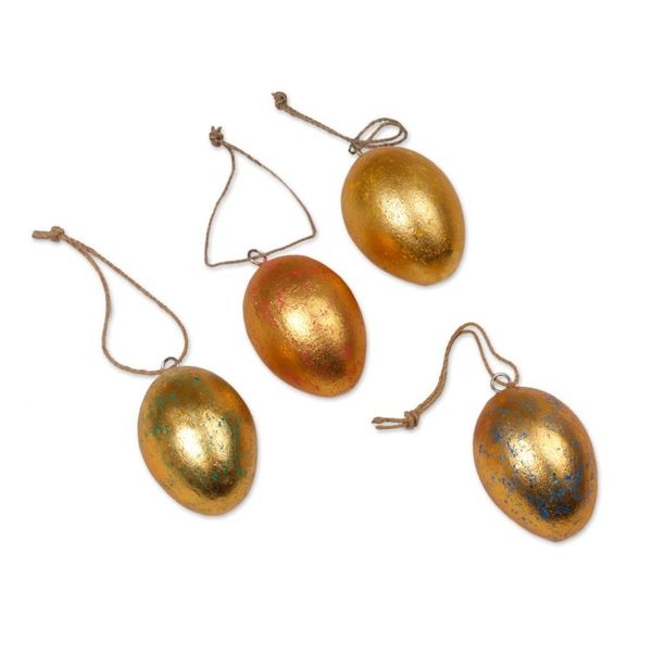 Alternate image for Four Gold Tone Albesia Wood Egg Shaped Ornaments from Bali Golden Eggs