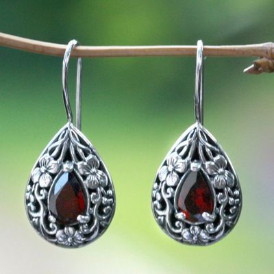 Alternate image for Floral Sterling Silver and Garnet Earrings Lovely Daisies