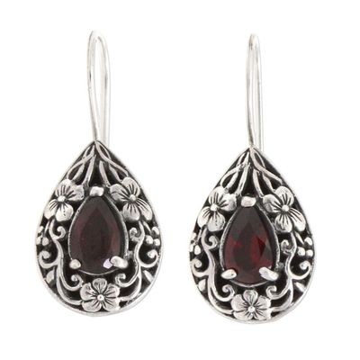 Alternate image for Floral Sterling Silver and Garnet Earrings Lovely Daisies