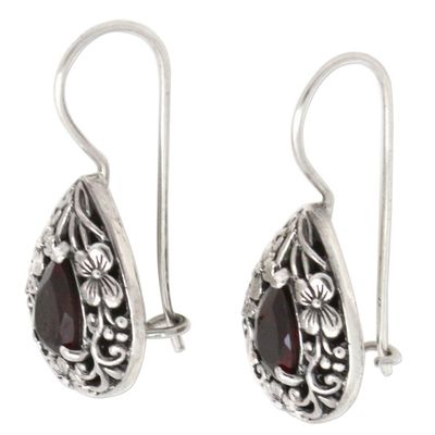 Alternate image for Floral Sterling Silver and Garnet Earrings Lovely Daisies