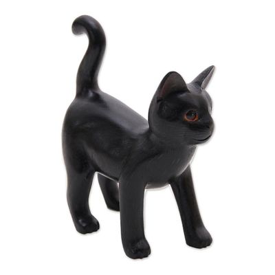 Alternate image for Wood Standing Cat Sculpture in Black from Bali from Bali Curious Kitten in Black