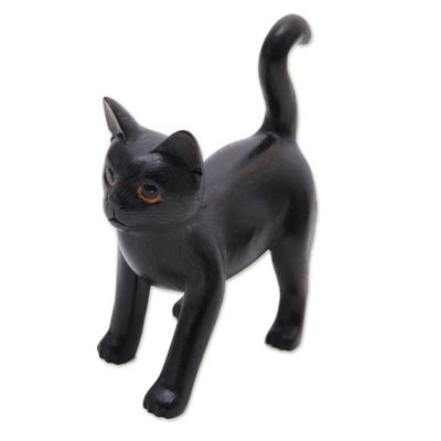 Alternate image for Wood Standing Cat Sculpture in Black from Bali from Bali Curious Kitten in Black