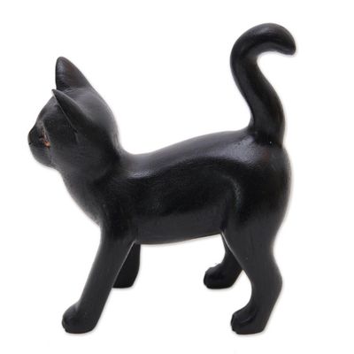 Alternate image for Wood Standing Cat Sculpture in Black from Bali from Bali Curious Kitten in Black