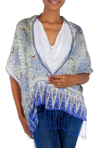 Alternate image for Handmade Silk Batik Scarf from Indonesia Royal Java Blue