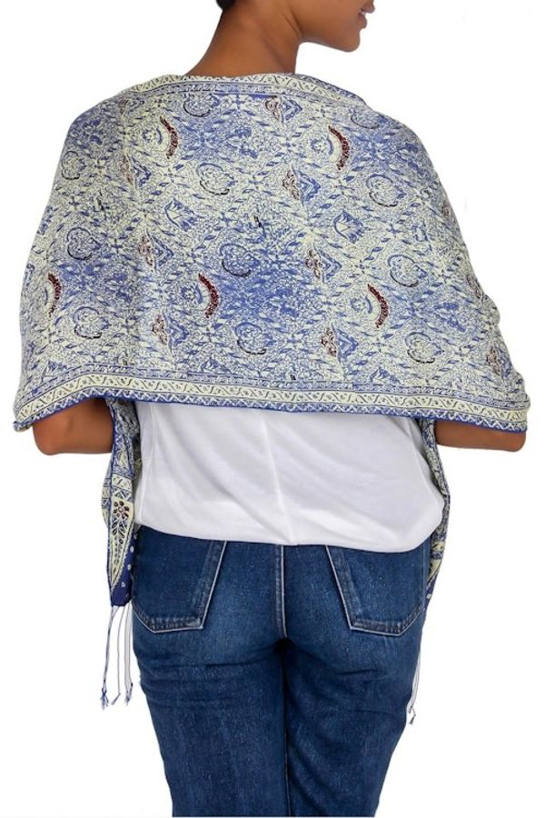 Alternate image for Handmade Silk Batik Scarf from Indonesia Royal Java Blue