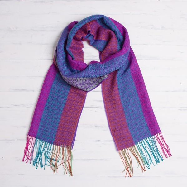 Alternate image for Hand Woven Striped Alpaca Blend Wrap Scarf from Peru Joyous Harmony