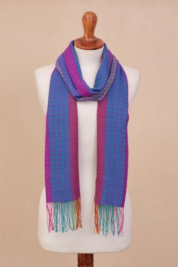 Alternate image for Hand Woven Striped Alpaca Blend Wrap Scarf from Peru Joyous Harmony
