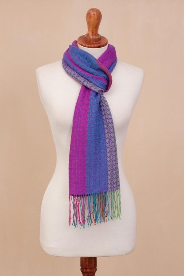 Alternate image for Hand Woven Striped Alpaca Blend Wrap Scarf from Peru Joyous Harmony