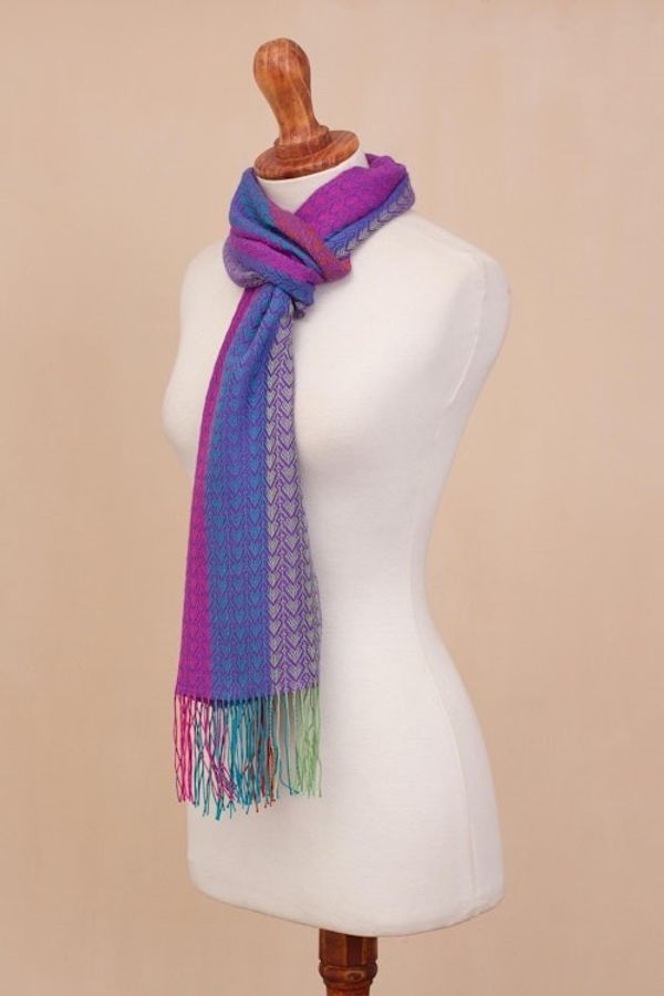 Alternate image for Hand Woven Striped Alpaca Blend Wrap Scarf from Peru Joyous Harmony