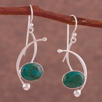 Alternate image for Chrysocolla and Sterling Silver Dangle Earrings from Peru Crescent Eyes