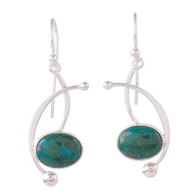 Alternate image for Chrysocolla and Sterling Silver Dangle Earrings from Peru Crescent Eyes