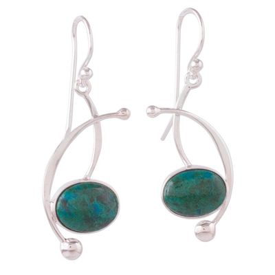 Alternate image for Chrysocolla and Sterling Silver Dangle Earrings from Peru Crescent Eyes