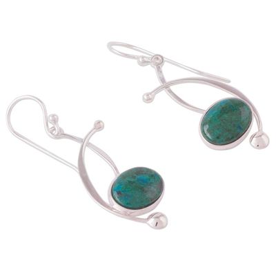 Alternate image for Chrysocolla and Sterling Silver Dangle Earrings from Peru Crescent Eyes