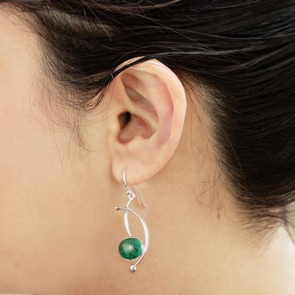 Alternate image for Chrysocolla and Sterling Silver Dangle Earrings from Peru Crescent Eyes