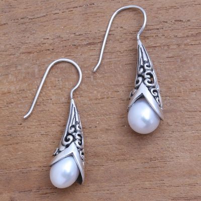 Alternate image for White Cultured Pearl Drop Earrings from Bali Emerging Beauty in White