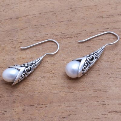Alternate image for White Cultured Pearl Drop Earrings from Bali Emerging Beauty in White