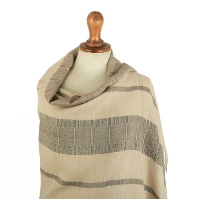 Alternate image for Handloomed Soft Ivory and Beige 100 Baby Alpaca Shawl Andean Heights