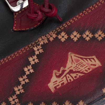 Alternate image for Handcrafted Crimson and Black Leather Backpack from Peru Ancient Elegance