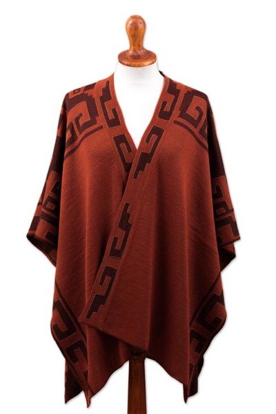 Alternate image for Russet and Black Alpaca Blend Ruana from Peru Inca Afternoon in Russet