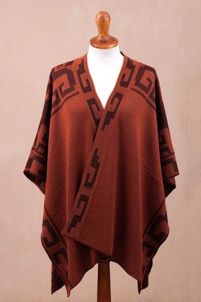 Alternate image for Russet and Black Alpaca Blend Ruana from Peru Inca Afternoon in Russet