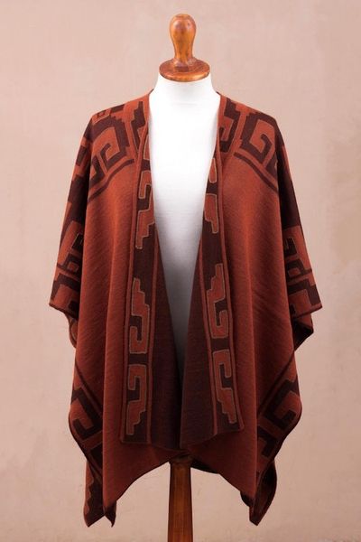 Alternate image for Russet and Black Alpaca Blend Ruana from Peru Inca Afternoon in Russet