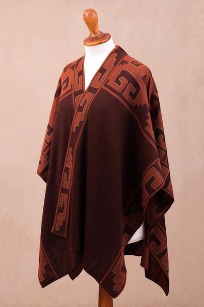 Alternate image for Russet and Black Alpaca Blend Ruana from Peru Inca Afternoon in Russet