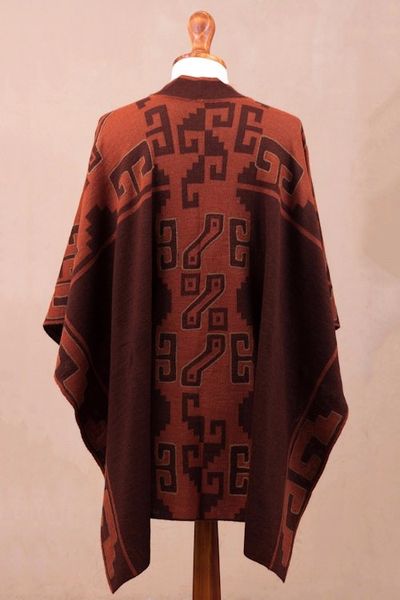 Alternate image for Russet and Black Alpaca Blend Ruana from Peru Inca Afternoon in Russet