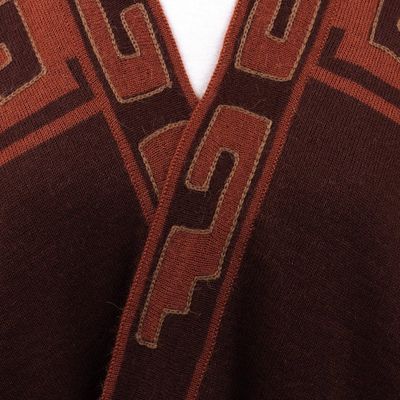 Alternate image for Russet and Black Alpaca Blend Ruana from Peru Inca Afternoon in Russet