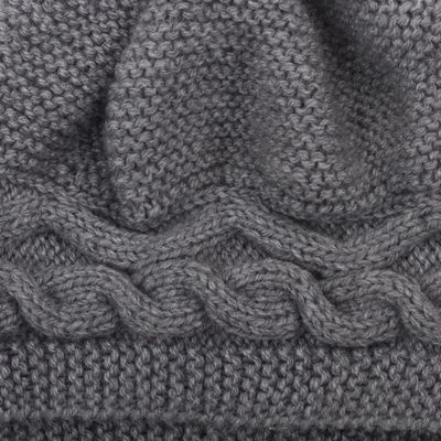 Alternate image for Hand-Knit Grey Alpaca Blend Cozy Winter Hat Gentle Grey Waves