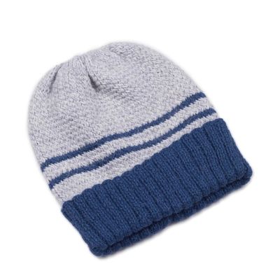 Alternate image for Peruvian Mens Blue and Grey Striped Alpaca Blend Hat Winters Embrace in Blue
