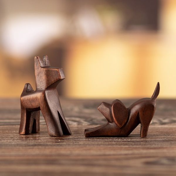 Alternate image for Set of 2 Handmade Minimalist Dog-Themed Cedarwood Figurines Faithful Friends