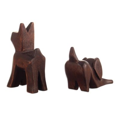 Alternate image for Set of 2 Handmade Minimalist Dog-Themed Cedarwood Figurines Faithful Friends