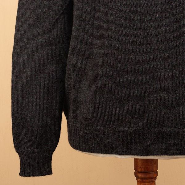 Alternate image for Mens 100 Alpaca Sweater with Black Geometric Pattern Night Rhombus