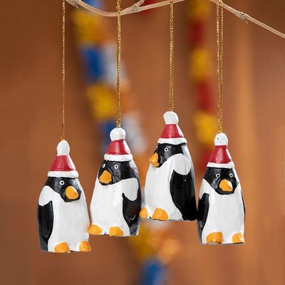 Alternate image for 4 Hand-Painted Wood Penguin Christmas Ornaments from Bali Christmas Penguins