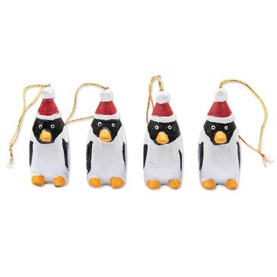 Alternate image for 4 Hand-Painted Wood Penguin Christmas Ornaments from Bali Christmas Penguins