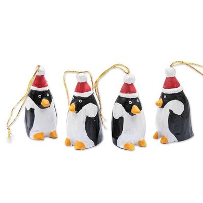 Alternate image for 4 Hand-Painted Wood Penguin Christmas Ornaments from Bali Christmas Penguins